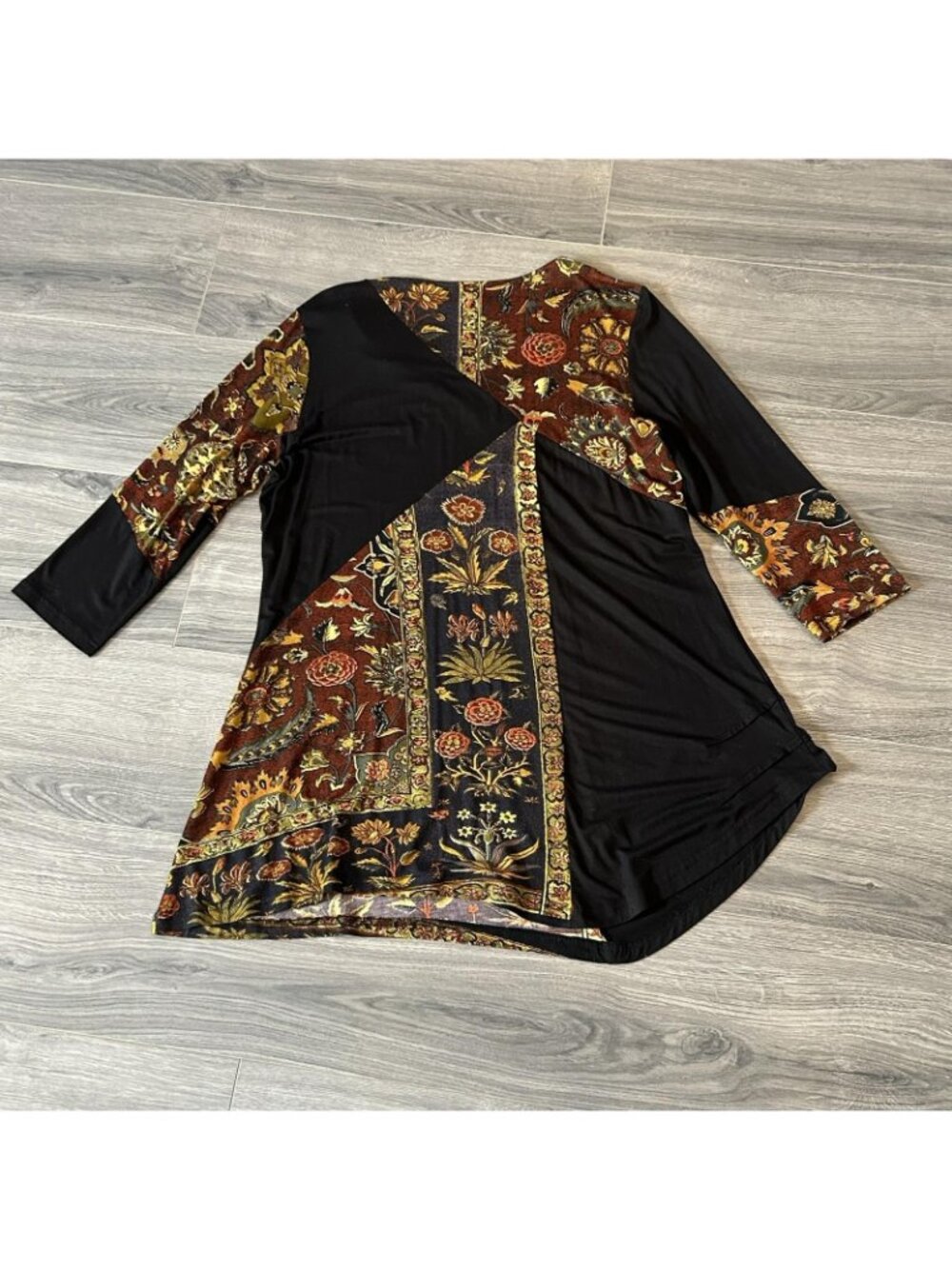 Parsley & Sage Shirt Womens XL Black Floral Tunic Top Boho Patchwork Asymmetric - Picture 3 of 9
